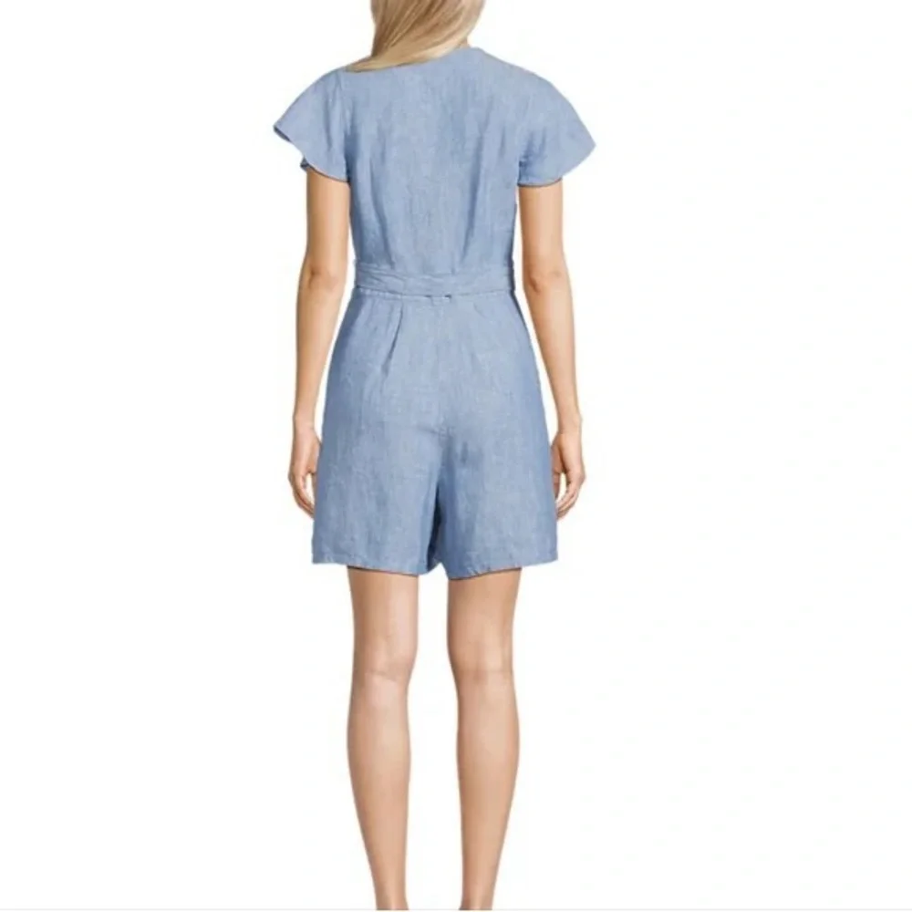 Lands End Linen Blue Button Down Romper 6 - Picture 2 of 8